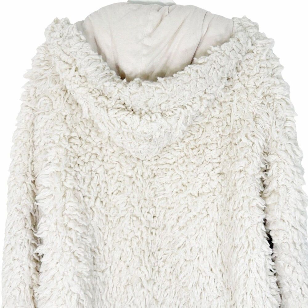 Free People Jacket Ivory Once Upon a Hooded Fuzzy Long Sleeve Hook Closure Sz XS - Picture 10 of 13